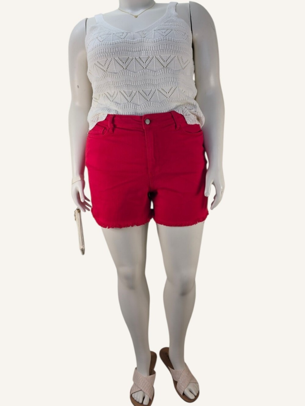 Judy Blue Red Fray Hem Shorts 2XL High Rise Stretch Summer Coastal Chic